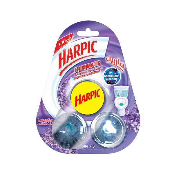 Harpic-Flushmatic-Toillet-Cleaner-Lavender-50g-x-3PCS-1.jpg Harpic Flushmatic Toilet Cleaner Lavender 50g x 3PCS - Image 1